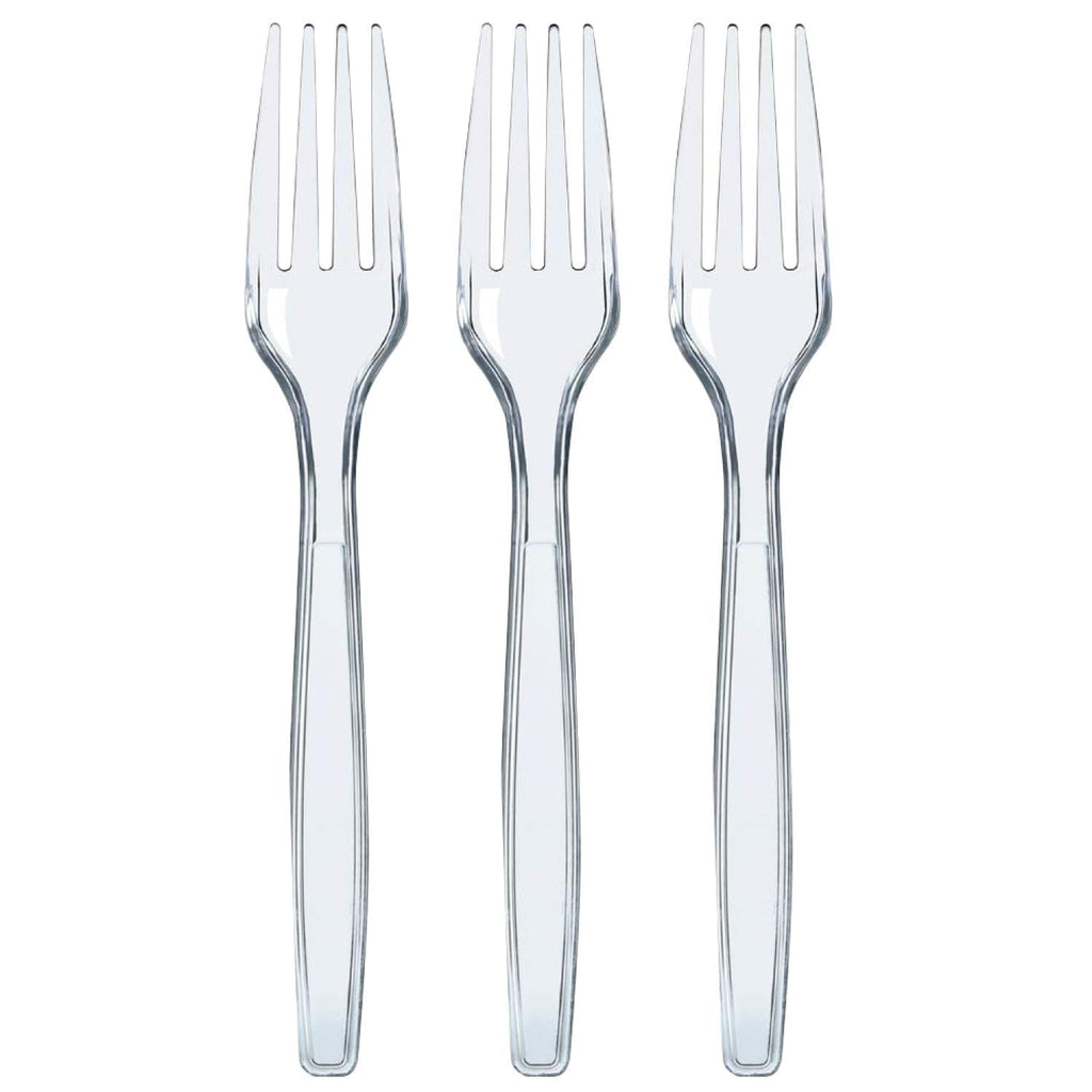 Prestee Set of 100 Rose Gold Plastic Forks Disposable - 7-in Heavy-Duty Fork Flatware - Bulk Pack Fancy Silverware - Sturdy Pink Cutlery for Weddings, Birthday Parties, Buffets, Catering and Events