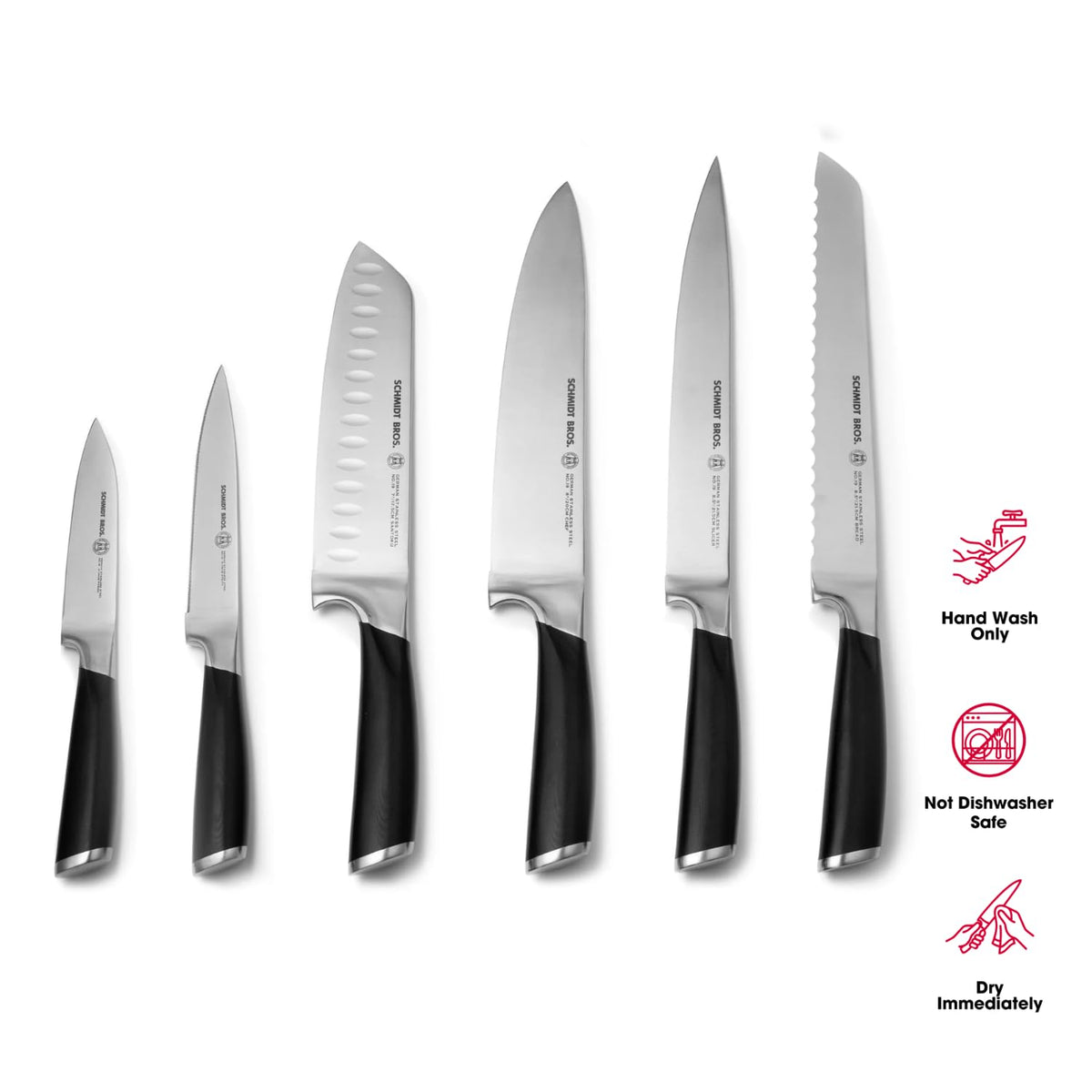 Schmidt Brothers - Heritage 7-Piece Kitcken Knife Set, High-Carbon German Stainless Steel Cutlery, and Clear Acrylic Magnetic Block Set