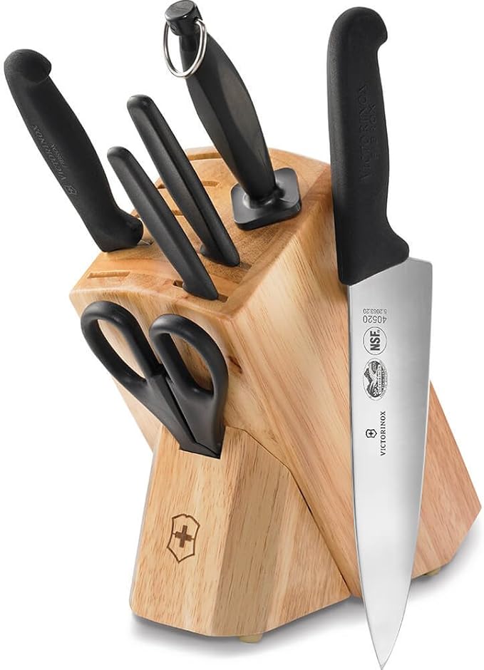 Victorinox Swiss Classic Knife Block - Kitchen Knife Set with Block for Home Essentials - Includes Chef's Knife, Santoku Knife & More - Black Handles