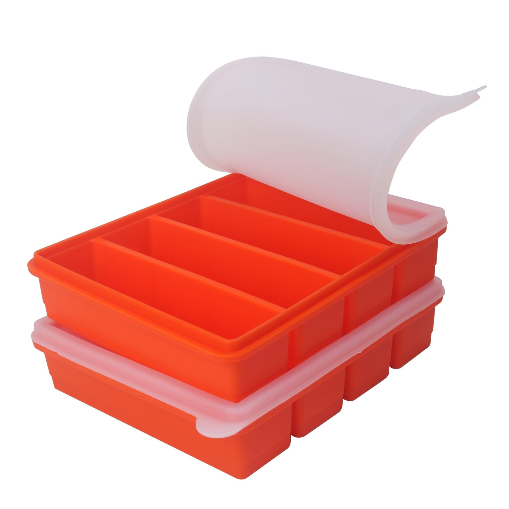 Silicone Ice Cube Molds Widely Use 2 Packs,Ice Cube Tray for Whiskey, Butter Mold,Freezer Molds for Soups and Sauces (2 Pack Orange)