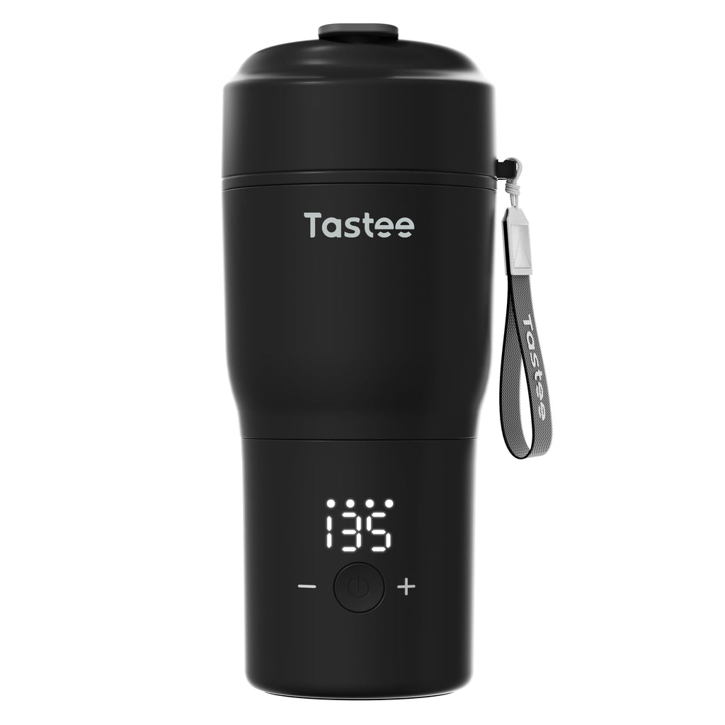 Tastee Heated Coffee Mug – 12oz Portable Travel Mug with 1℉ Precise Temperature Control, 8-Hour Heat Retention, 30W Fast Charging, Leak-Proof, Wide Mouth, Gift-Ready for Office, Home & Outdoor(Black)