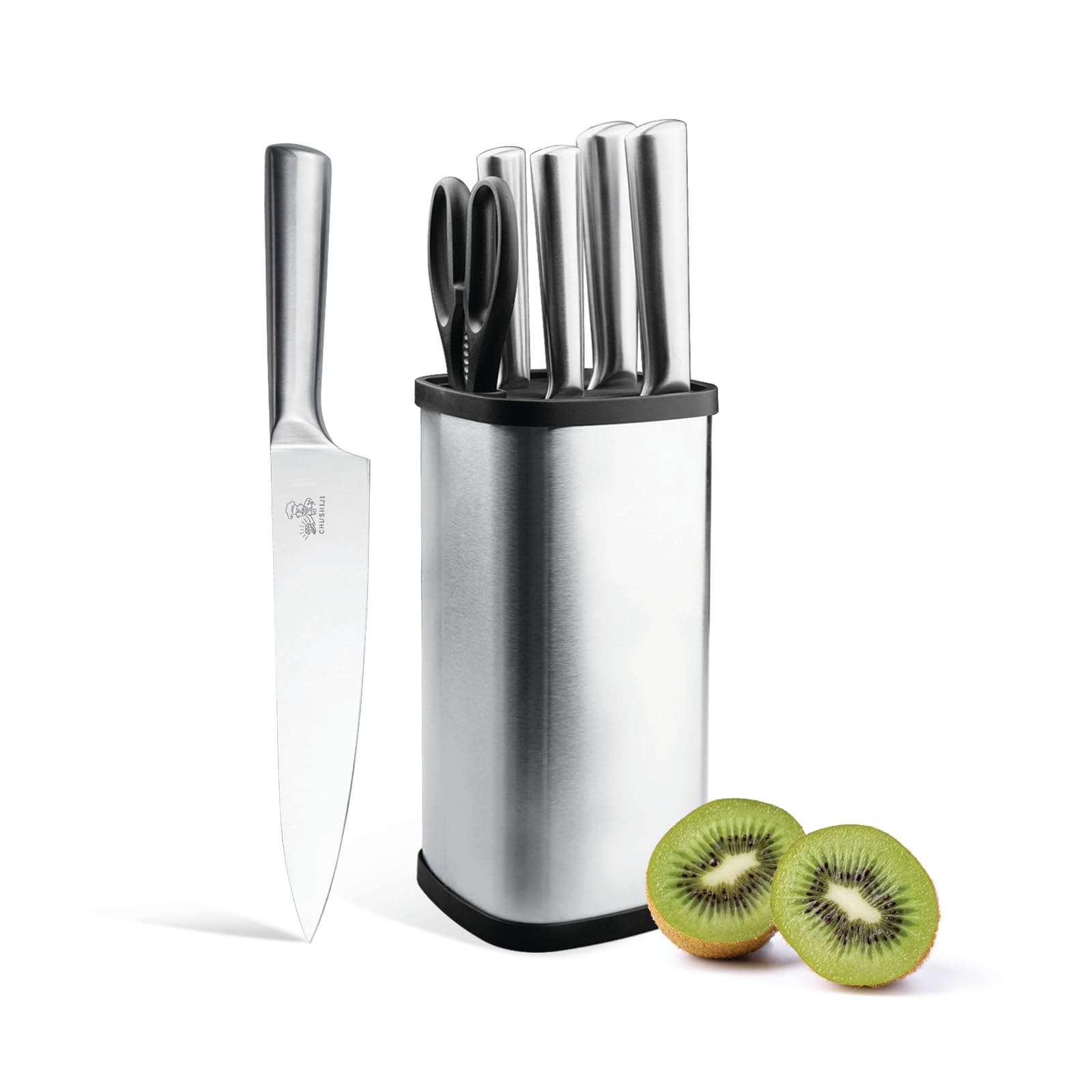 CHUSHIJI 6-Piece Small Stainless Steel Knife Set with Block, High Carbon Steel, Dishwasher Safe Gift