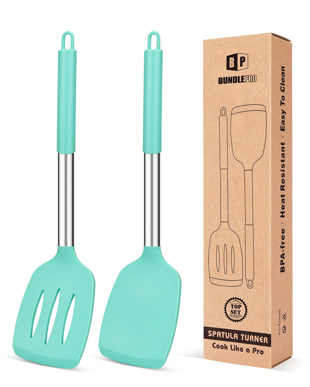 Pack of 2 Silicone Solid Turner, Non Stick Slotted Kitchen Spatulas, High Heat Resistant BPA Free Cooking Utensils, Ideal Cookware for Fish, Eggs, Pancakes(Gray)