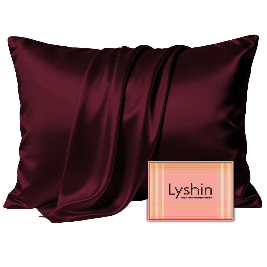 LYSHIN Black Silk Pillowcase Queen Size with Hidden Zipper