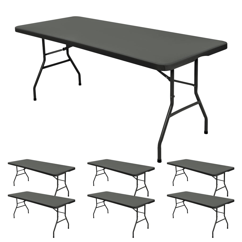 6 Pack Stretch Fabric Table Top Cap Cover, fits 8' Tables, Spandex Table Covers Washable Elastic Universal Rectangle Tablecloth Protector for Indoor Outdoor Party Picnic Wedding, Gray, 30" W x 96" L