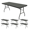 6 Pack Stretch Fabric Table Top Cap Cover, fits 8' Tables, Spandex Table Covers Washable Elastic Universal Rectangle Tablecloth Protector for Indoor Outdoor Party Picnic Wedding, Gray, 30" W x 96" L