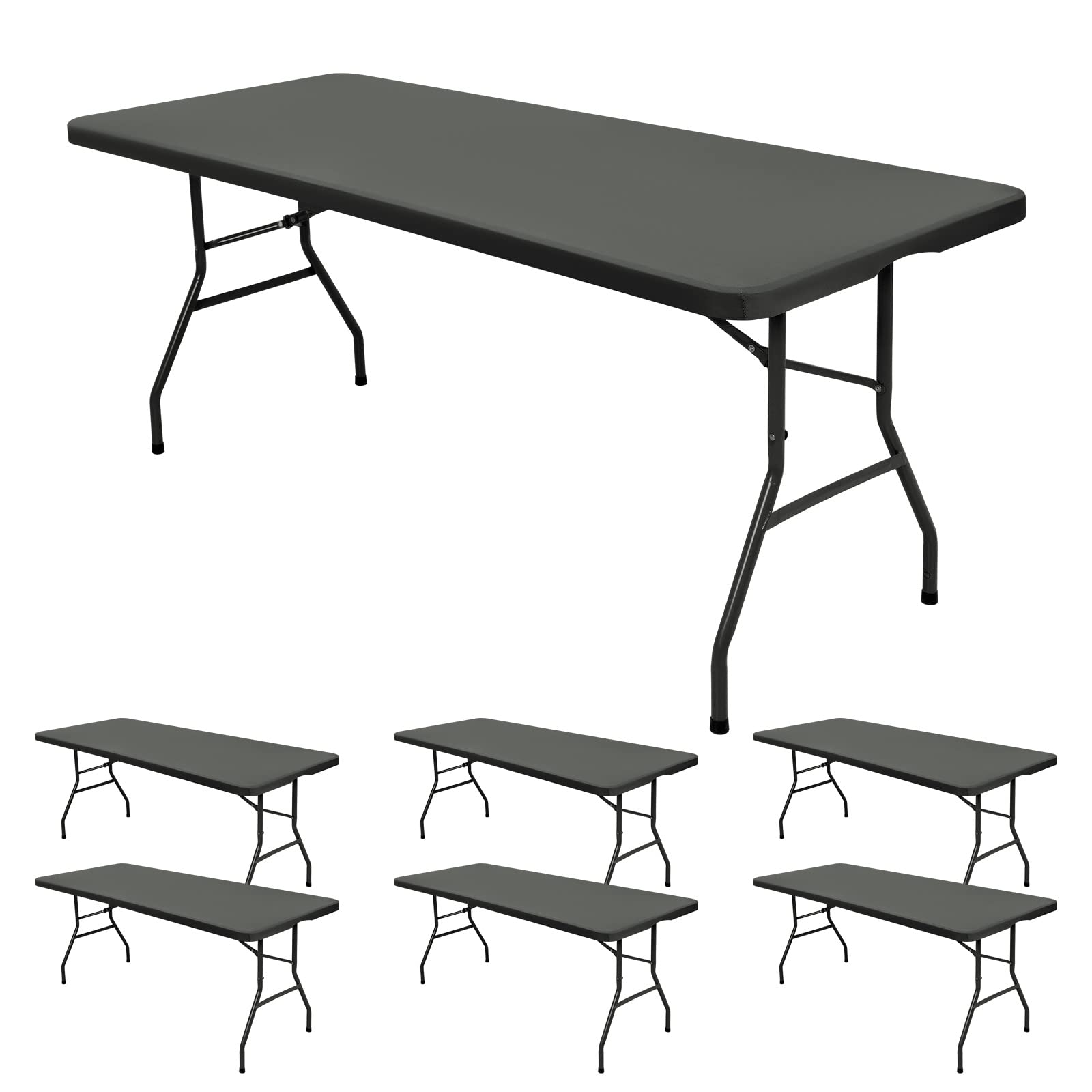 6 Pack Stretch Fabric Table Top Cap Cover, fits 8' Tables, Spandex Table Covers Washable Elastic Universal Rectangle Tablecloth Protector for Indoor Outdoor Party Picnic Wedding, Gray, 30" W x 96" L