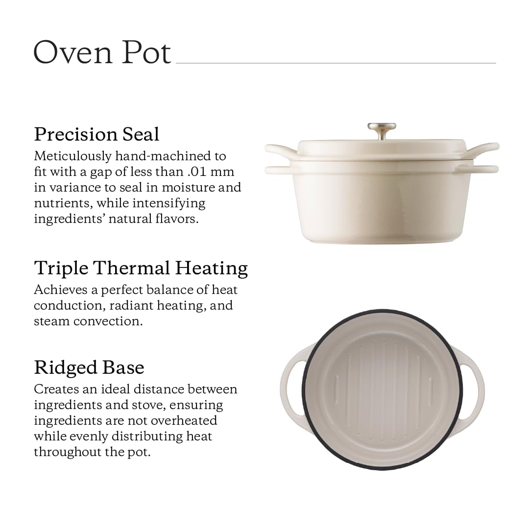 Vermicular Oven Pot 18cm (1.8qt), Enameled Cast Iron Pot - Pearl Brown