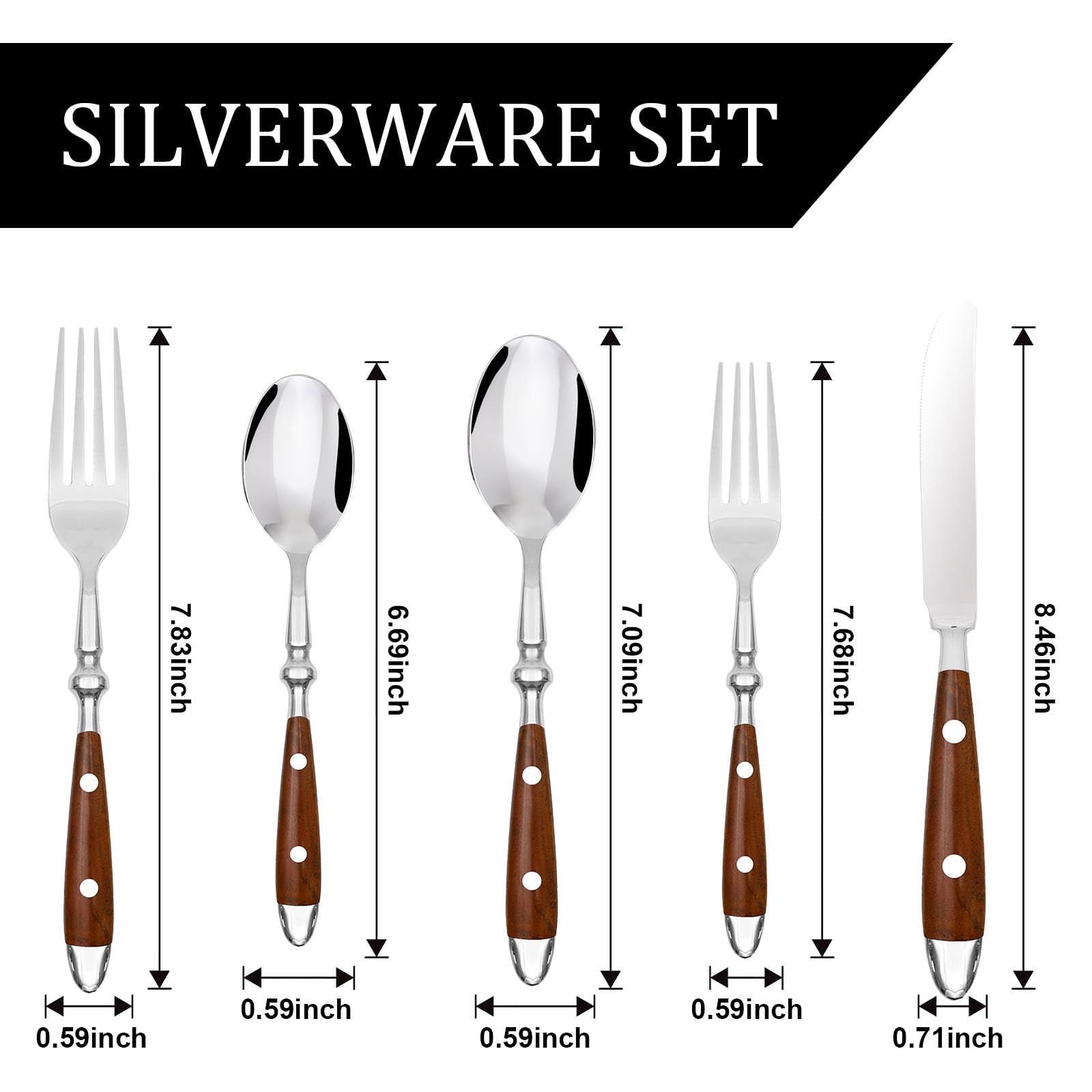 QUEARI 20-Piece Silverware Set Service for 4 with Two Rivets, Vintage Flatware Set, Stainless Steel Cutlery Set with Coffee-colored Bakelite Handle, Dishwasher Safe, Light Brown Color