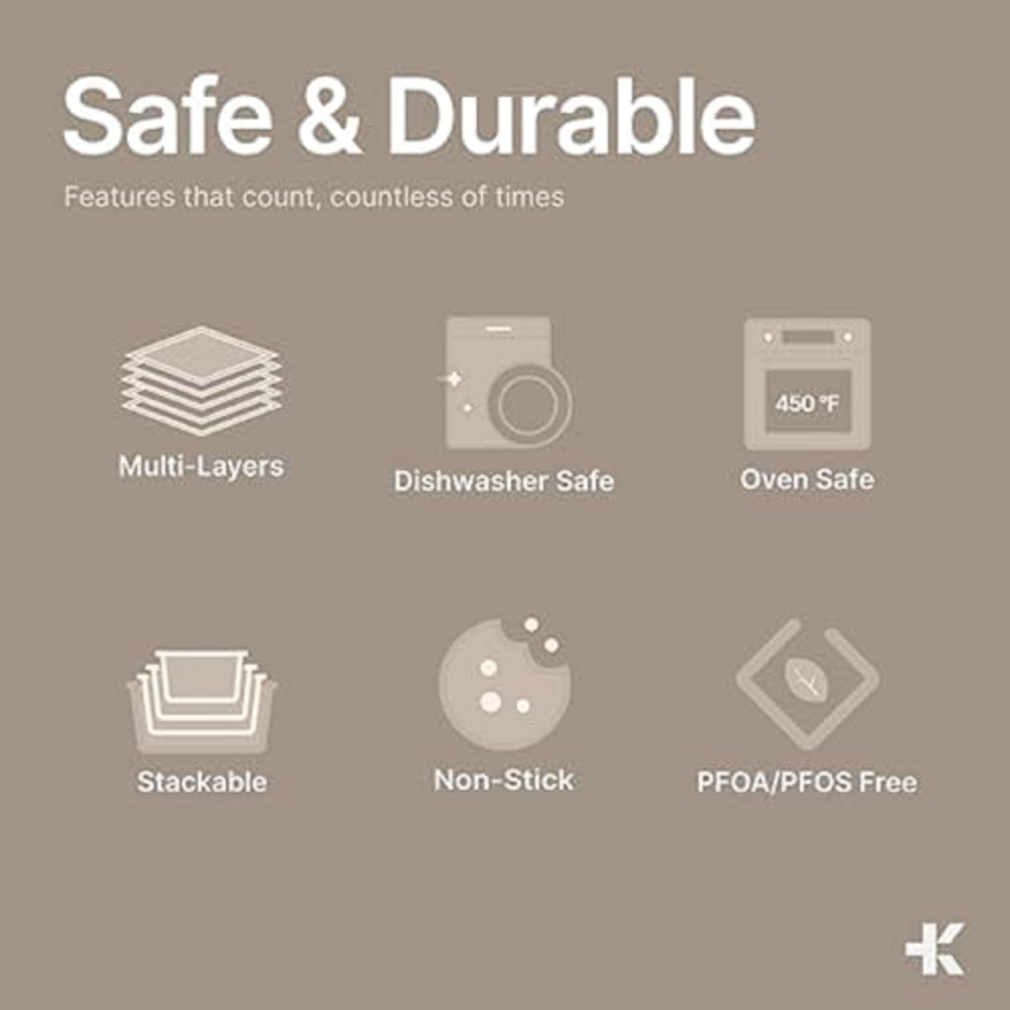 BAKKENMASTER 18-Piece Deluxe Nonstick Carbon Steel Bakeware Set - Professional Kitchen Oven Baking Pans with White Silicone Handles and Accessories