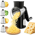 VEKAYA Rotary Cheese Grater Hand Crank, 4 blades Cheese Shredder (Black)