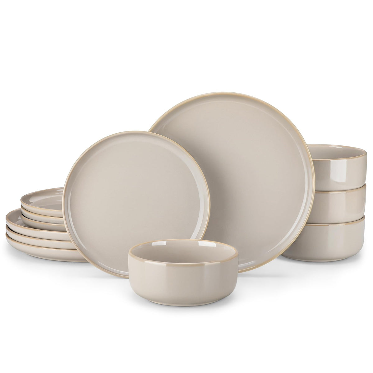 vancasso PLAYA Plates and Bowls Sets,12 Pieces Grey Dinnerware Sets for Kitchen,Reactive Glaze Dishes Set for 4,Dishwasher and Microwave Safe