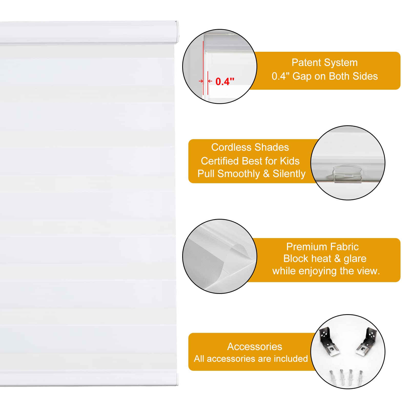 Persilux Cordless Zebra Blinds for Windows Free-Stop Roller Windows Shades (35" W X 64" H, White) Dual Layer Light Control for Day and Night, Light Filtering Sheer Shades for Home, Bedroom