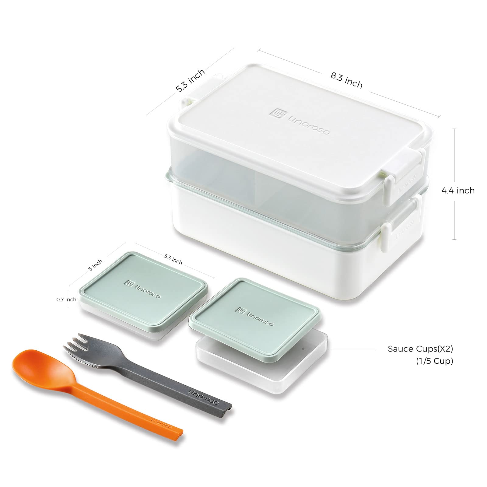 linoroso Stackable 2-Tier Adult Bento Box, 4 Compartments - Chalk White