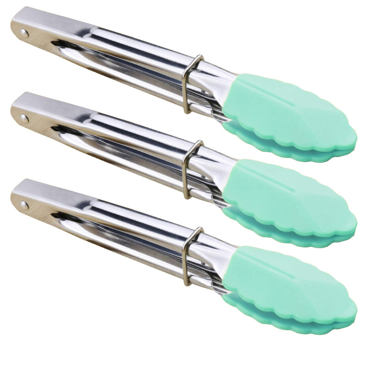 HINMAY Mini Tongs with Silicone Tips 7-Inch Kitchen Tongs, Set of 3 (Black)