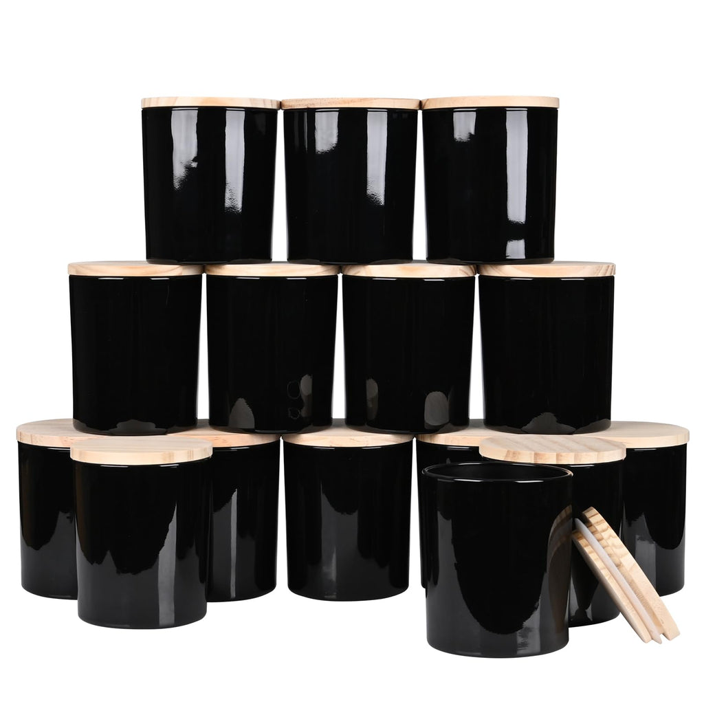 SHOWIN 10 OZ Thick Candle Jars for Making Candles 15 Pcs, Empty Jars with Wood Lids for Candle Making, Sample Container, Frosted Grey