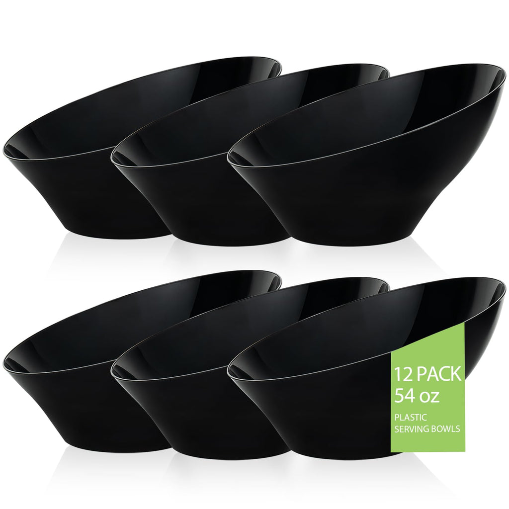 BESTVIP 20 Oz Black Plastic Angled Serving Bowls, 12 Pack