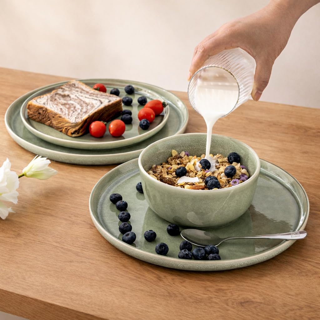 AmorArc Stoneware Dinnerware Sets for 4, 12Pcs Plates and Bowls Sets Dishes