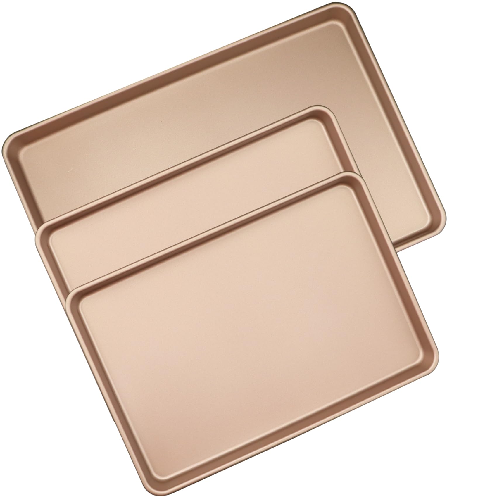 JOHO BAKING 3-Pack Nonstick Carbon Steel Baking Sheet Set | Heavy Duty 0.8mm Cookie Sheets - Large 17.8"x12" & 2 Medium 15.7"x10.8" Commercial Gold Pans for Oven, Roasting & Toaster