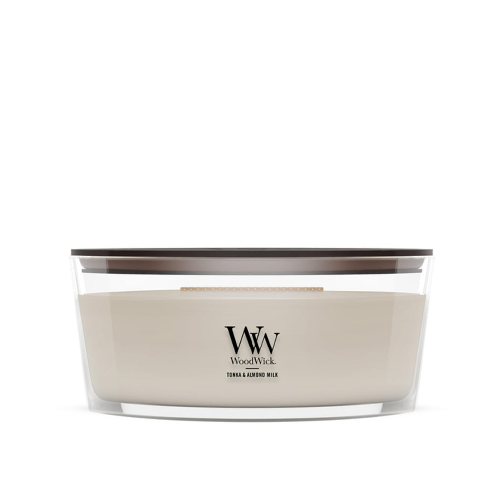 WoodWick Tonka & Almond Milk Scented Candle, Crackling Wick, 9.7oz