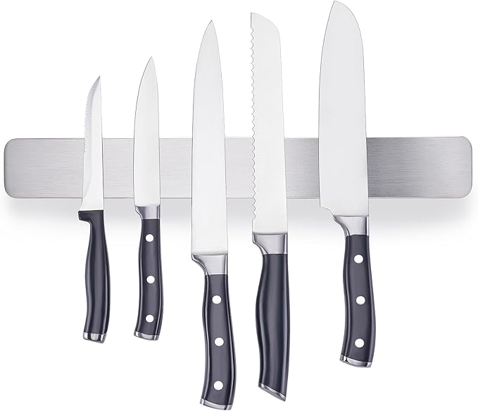 ENOKING 16 Inch Magnetic Knife Holder, 304 Stainless Steel Knife Magnetic Strip for Wall, Refrigerator, RV Kitchen, Knife Rack for Utensil Storage, Gray