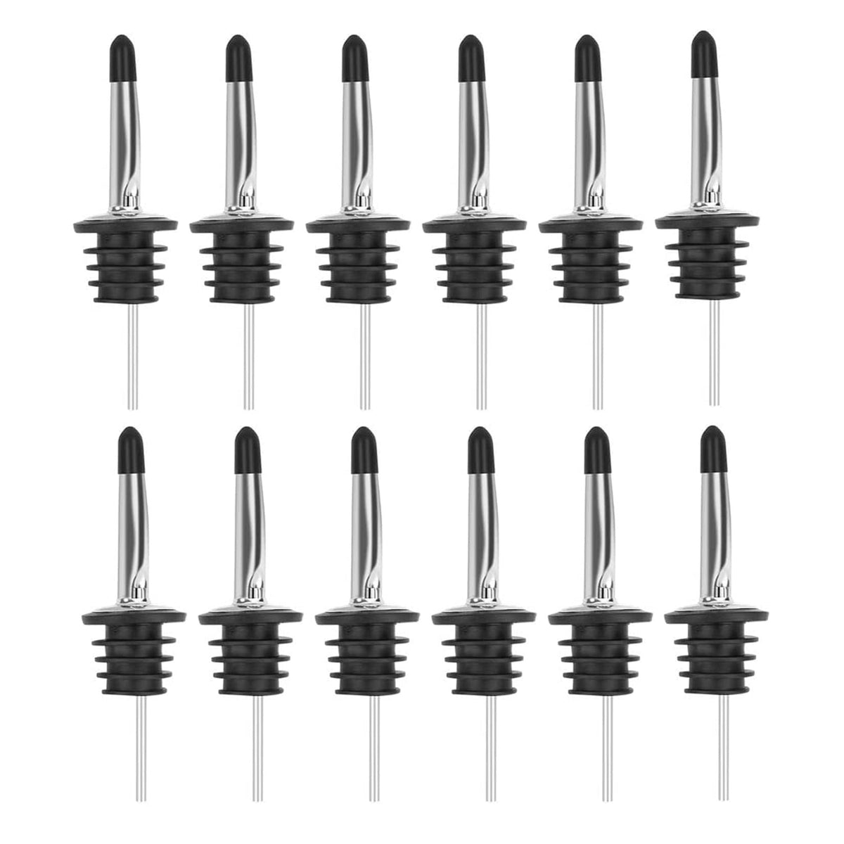 Pafusen 12 Pack Liquor Bottle Pourers, Liquor Pour Spout for Liquor Bottles, Stainless Steel Olive oil Dispenser Spout, Alcohol Pourer Spouts Dust Caps Long Covers, Sliver
