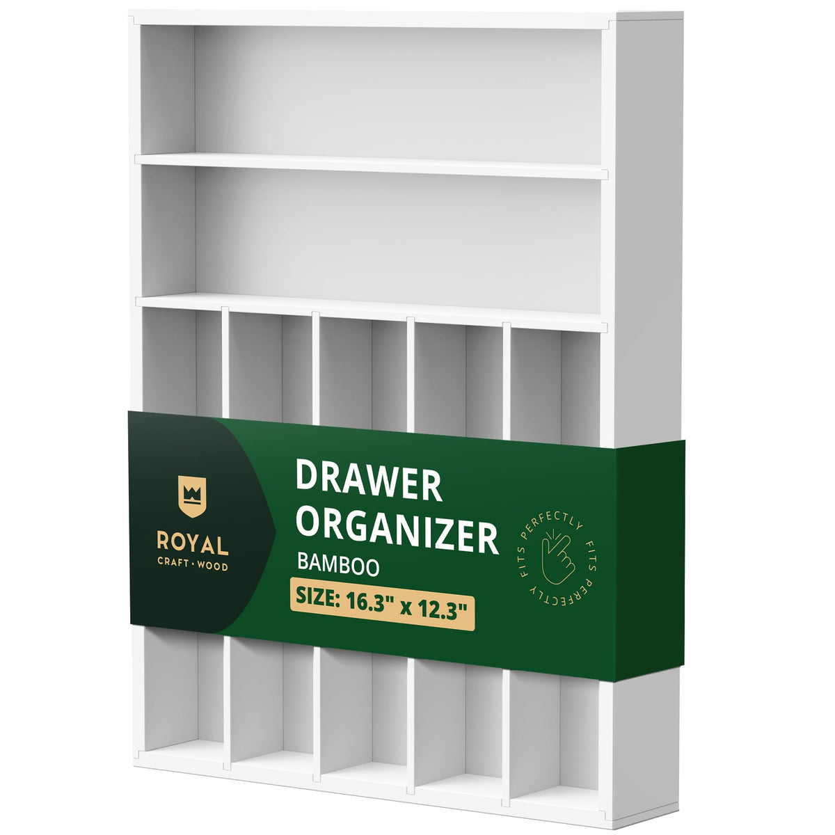 ROYAL CRAFT WOOD Luxury Bamboo Kitchen Drawer Organizer - Silverware Organizer - Utensil Holder and Cutlery Tray with Grooved Drawer Dividers for Flatware and Kitchen Utensils (7 Slot, Gray)