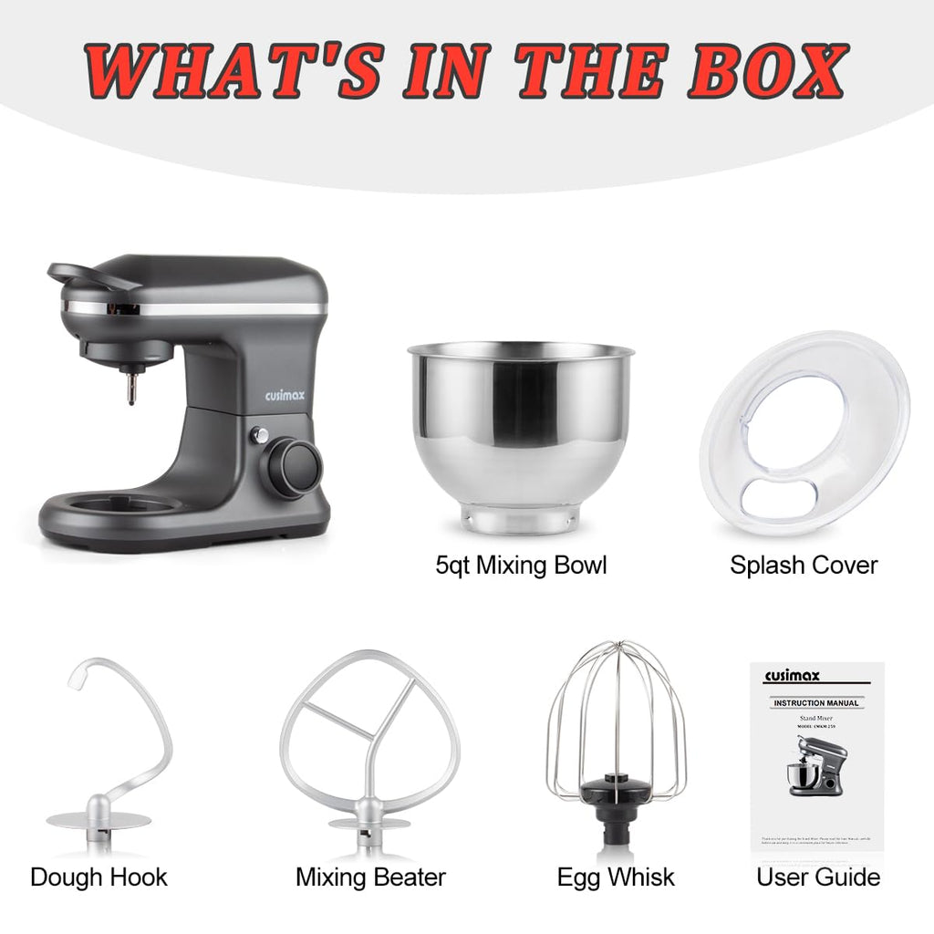 CUSIMAX Stand Mixer with Digital Switch Control, 5-Quart, 650W, Grey