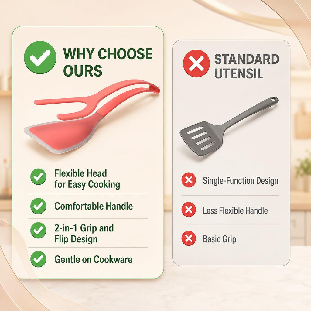 ZONZEST Silicone Egg Flipper Spatula Tongs (Set of 1) – Non-Stick 2-in-1 Grip & Flip Kitchen Tongs for Pancakes, Fish, Eggs, and More – Heat Resistant Cooking Tool (Red)