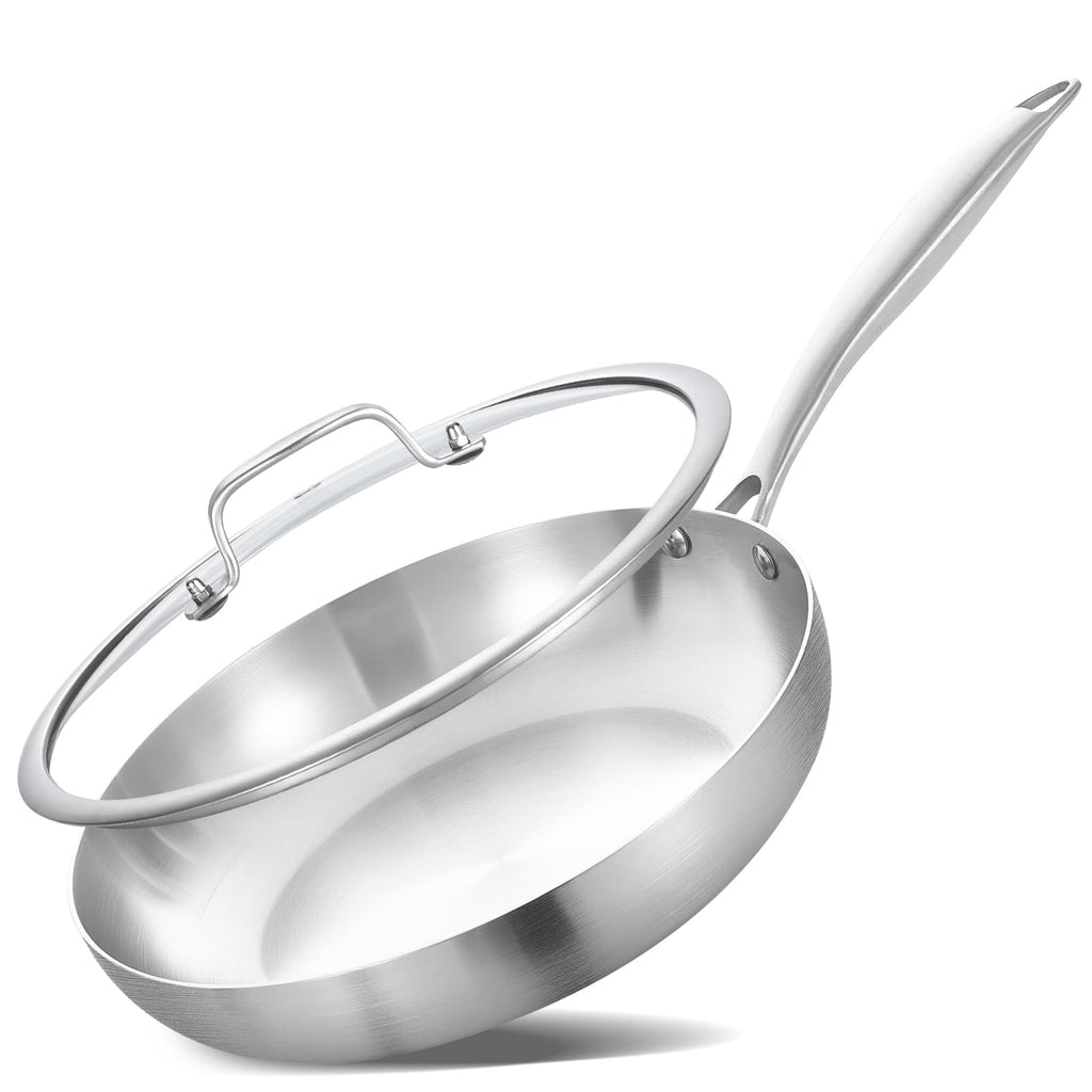 LOLYKITCH 8'' Tri-Ply Stainless Steel Pan with Lid | Small Egg Omelet Pan