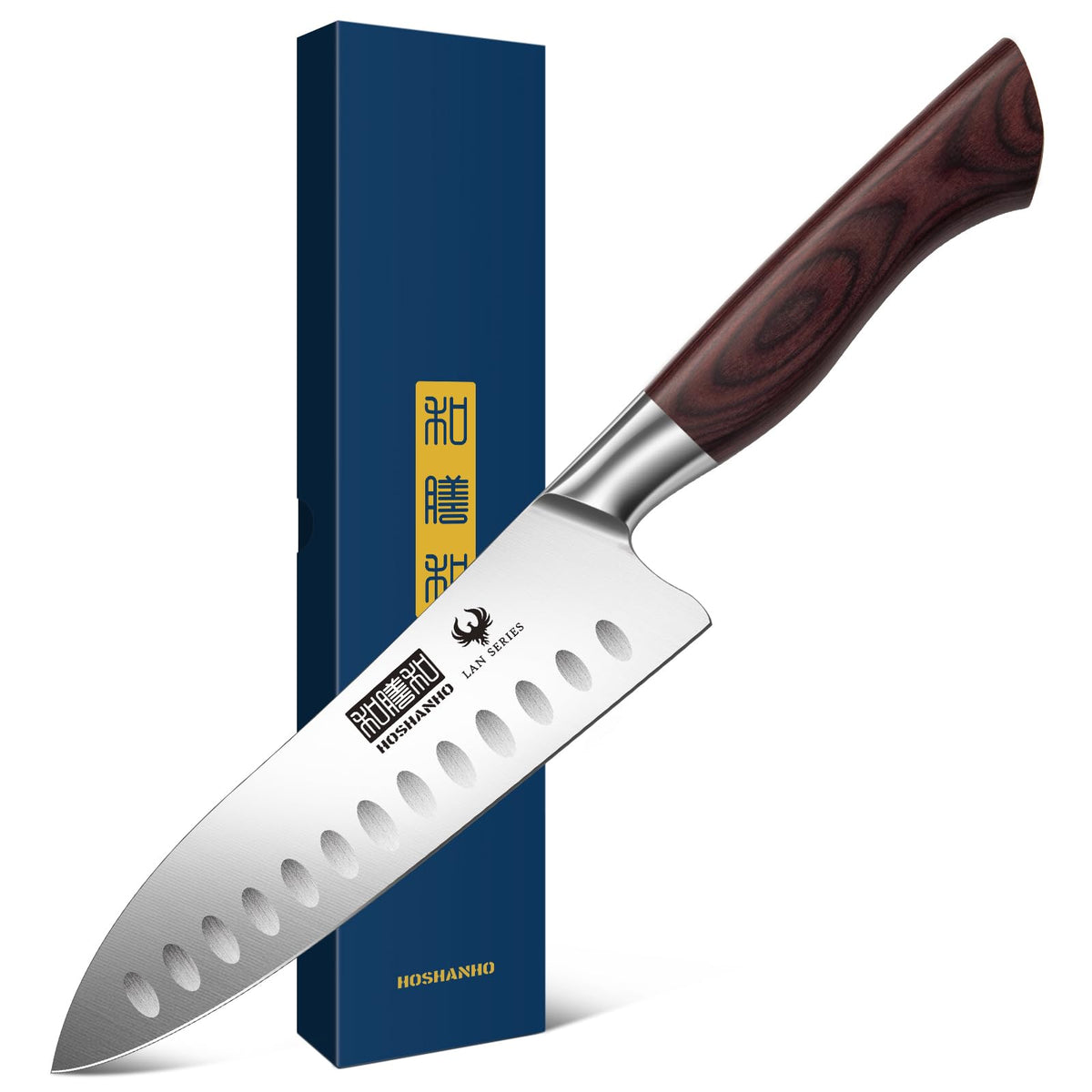 HOSHANHO 7" Chef Knife,Razor-Sharp Santoku Knife with Ergonomic Wood Handle