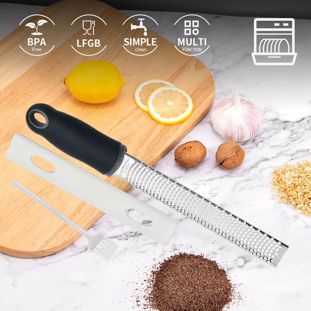 Lemon Zester Grater, Stainless Steel Fine Grater with Cover Handle