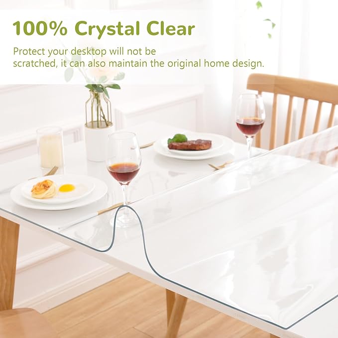 38 x 66 Inch Clear Table Cover Protector, Clear Table Protector for Dining Room Table, 1.5mm Plastic Table Cover, Waterproof Table Pad for Kitchen, Office