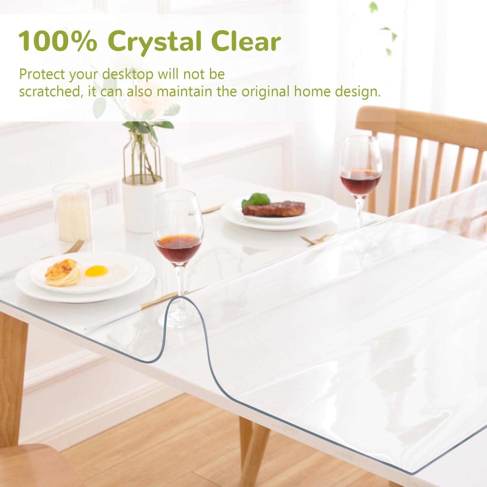 Eisdroma 36 x 40 Inch Clear Table Cover Protector, Clear Table Protector for Dining Room Table, 1.5mm Plastic Table Cover, Waterproof Table Pad for Kitchen, Office