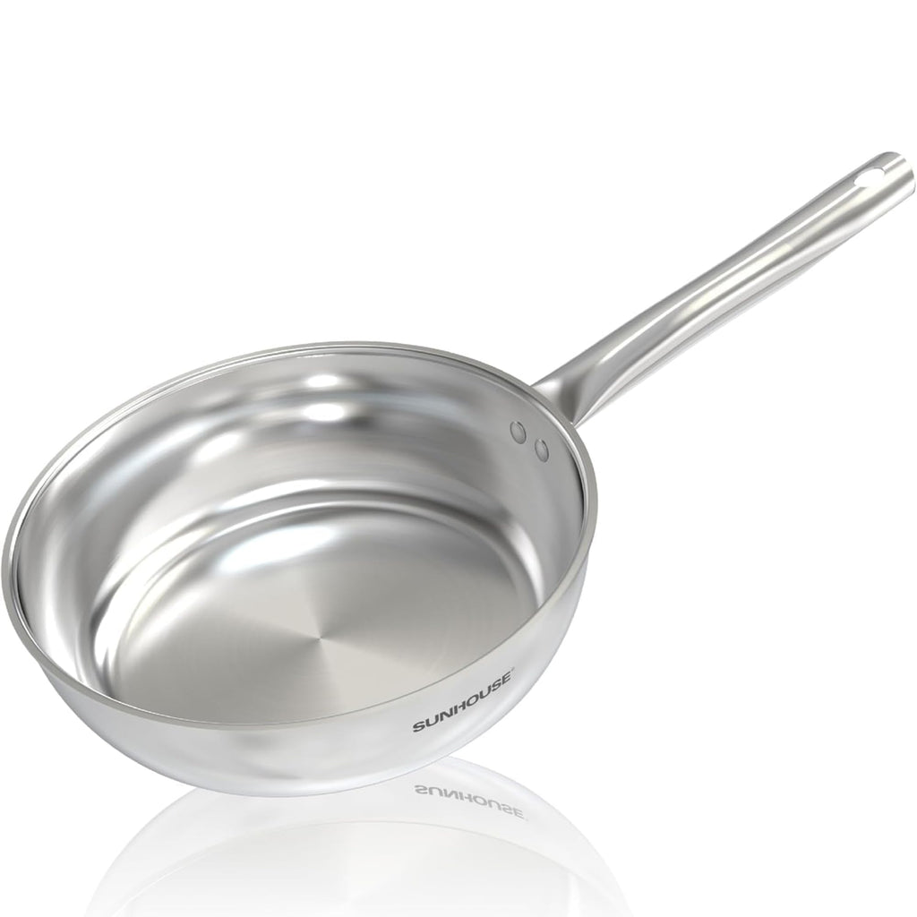Sunhouse 10 Inch Tri-Ply Stainless Steel Frying Pan, Nonstick Cooking Pans