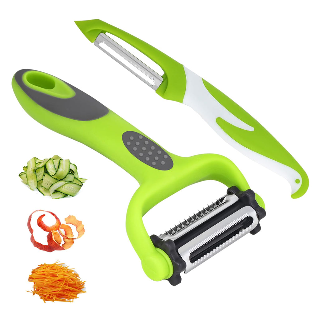 Vegetable Peeler Set, 2PCS Y & I Peeler for Kitchen, 4-in-1 Multifunctional Rotary Blade Julienne Peeler, Stainless Steel Potato Peeler for Fruits and Vegetables, Non-Slip Handle