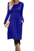DB MOON Women Casual Long Sleeve Dresses Empire Waist Loose Dress with Pockets (Royal Blue, M)