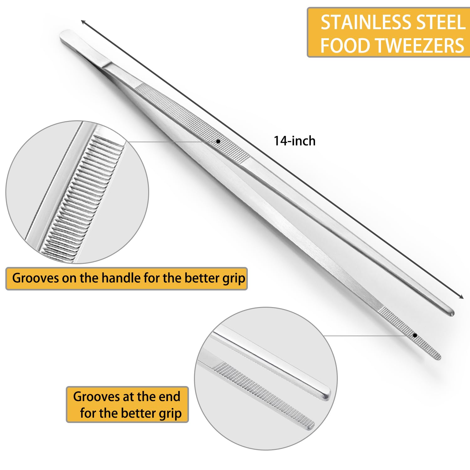 JETKONG 14 Inch Kitchen Tweezers Tongs Extra-Long Cooking Tweezers Stainless Steel Long Food Tweezer