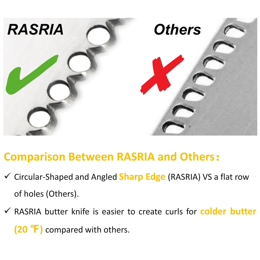 RASRIA 3-in-1 Stainless Steel Butter Knife for Cold & Hard Butter – Butter Spreader, Curler & Slicer with Crescent Hole