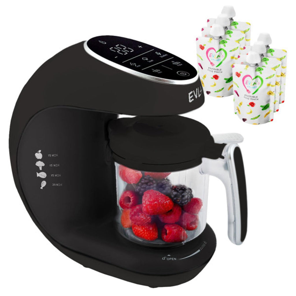 EVLA'S Baby Food Maker, Steamer, Blender, Baby Food Processor for Healthy Homemade Baby Food in Minutes, Touch Screen with 6 Reusable Food Pouches, Baby Registry Essential, Blue