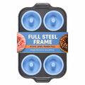 BRONYPRO Silicone Donut Pan for Baking with Metal Reinforced Frame, 6-Cavity Nonstick Doughnut Mold, Large Donut Size, Food-Grade Bakeware, Oven Dishwasher Freezer Safe, Blue