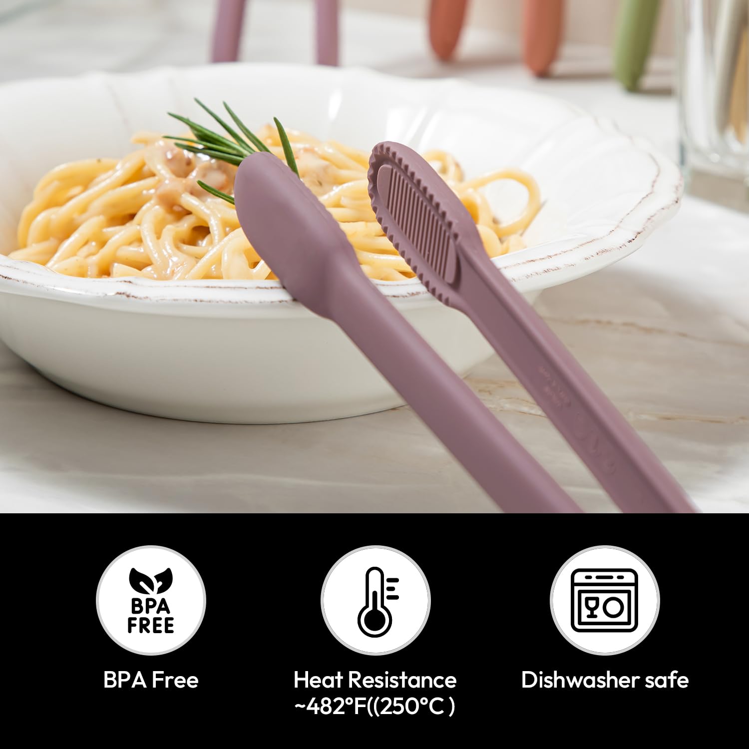 Carrotez Silicone Kitchen Tongs, Non-Scratch Serving Tongs, Dark Pink