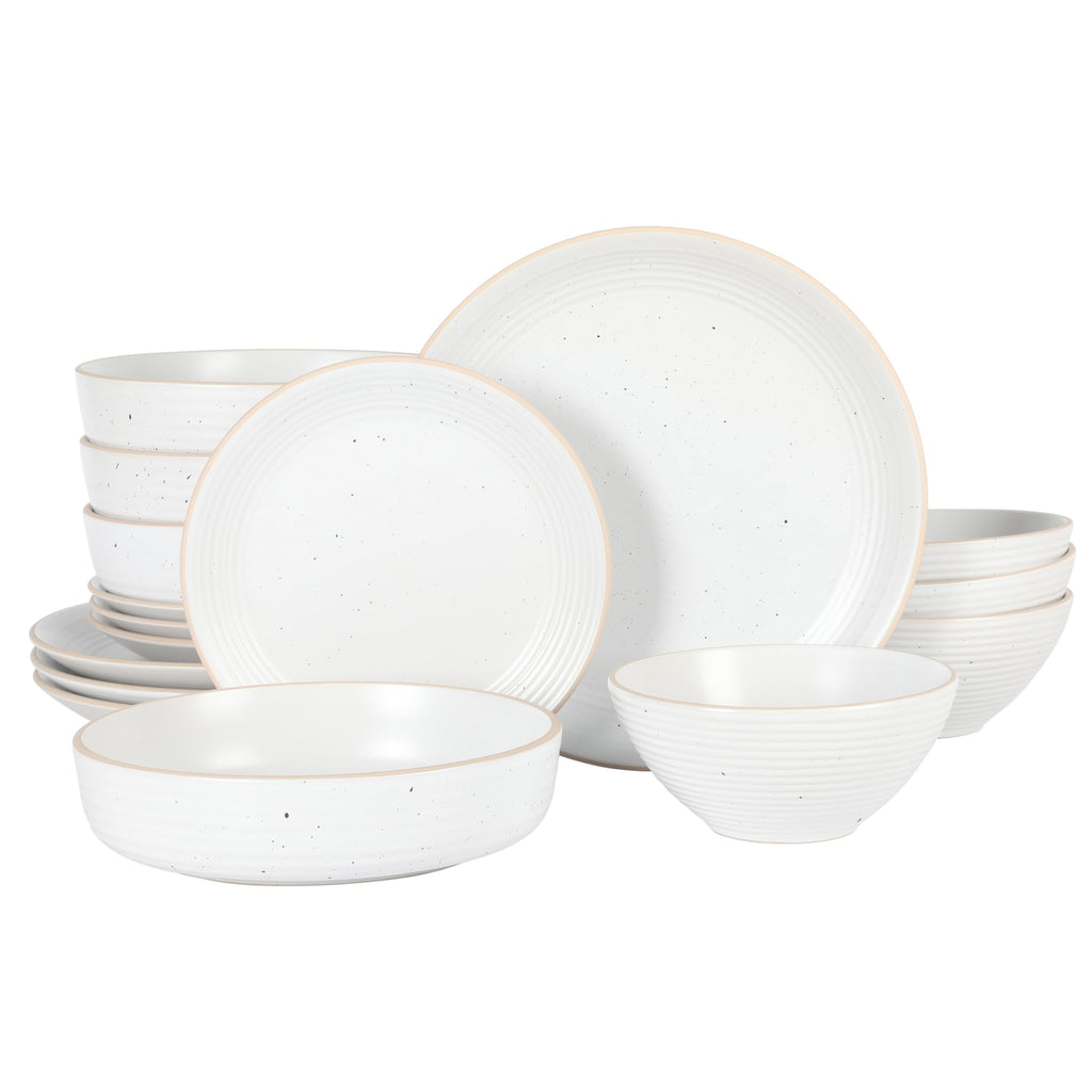 Gibson Home Hazeltine 16-Piece Green Stoneware Dinnerware Set – Plates and Bowls, Durable Ceramic Kitchen Dinner Set