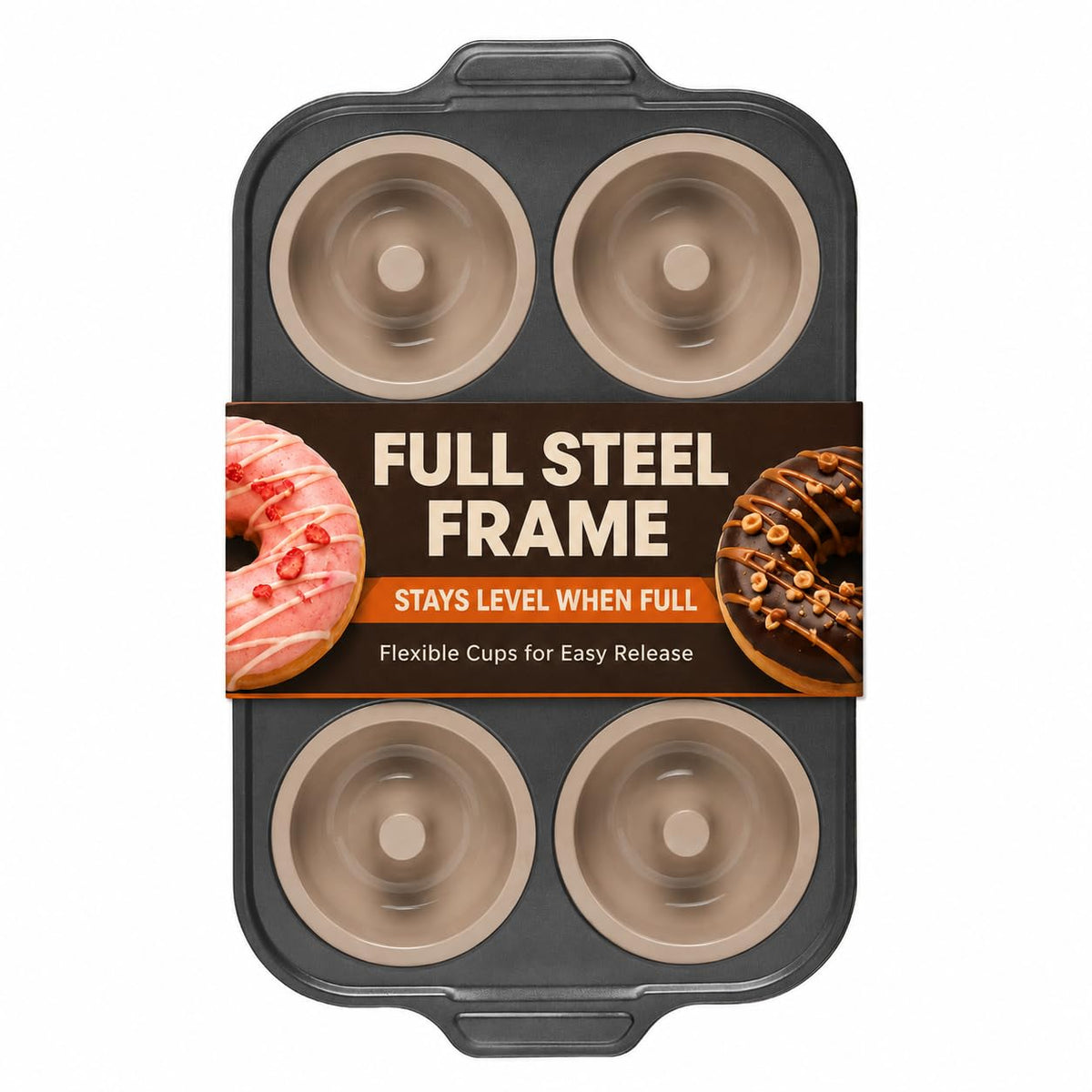BRONYPRO Silicone Donut Pan for Baking with Metal Reinforced Frame, 6-Cavity Nonstick Doughnut Mold, Large Donut Size, Food-Grade Bakeware, Oven Dishwasher Freezer Safe, Blue