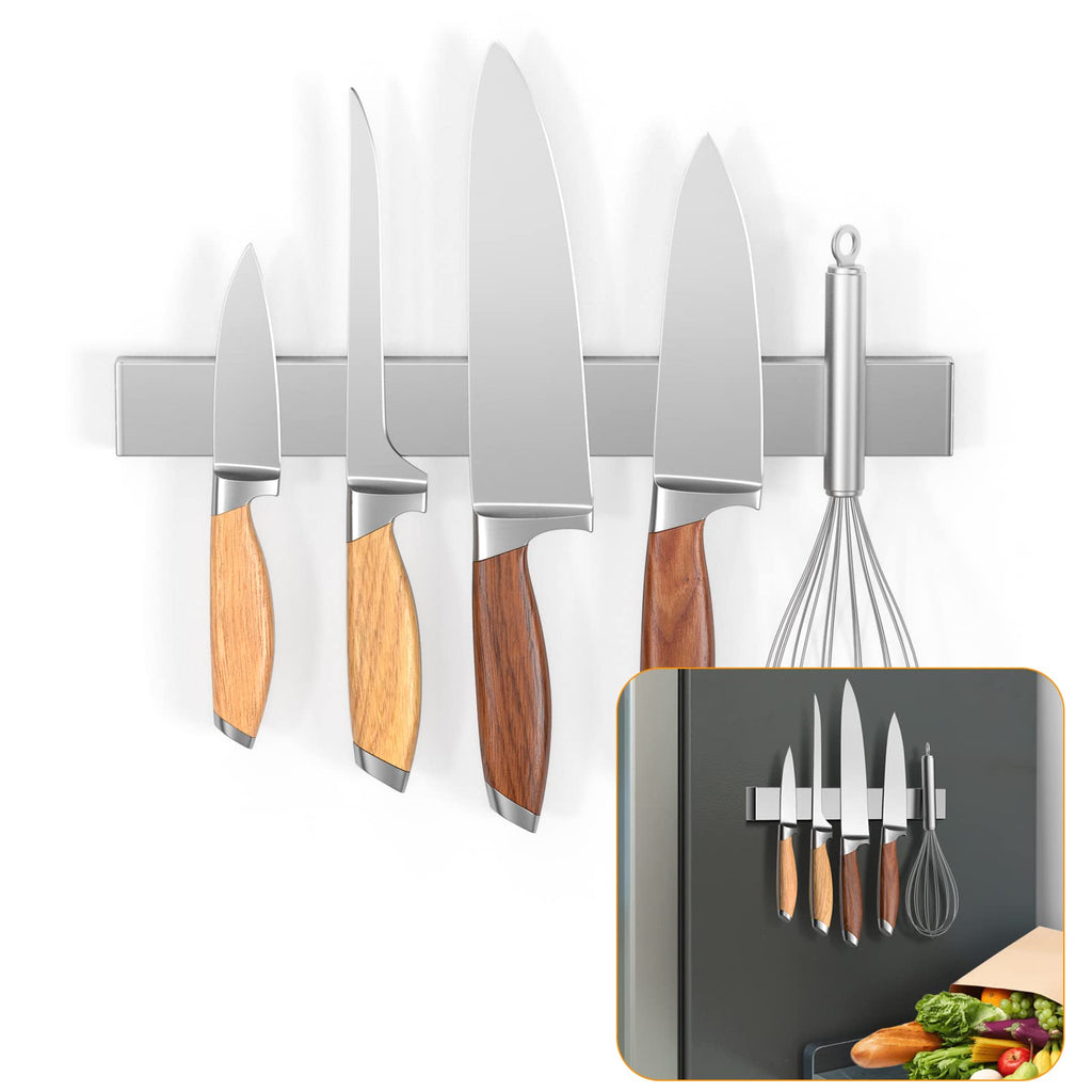 Ninonly 20 Inch Magnetic Knife Holder for Refrigerator, Stainless Steel Double Sided Magnet Knife Strip for Wall, No Drilling Magnetic Knife Rack with Powerful Magnetic Pull Force Fridge Applicable