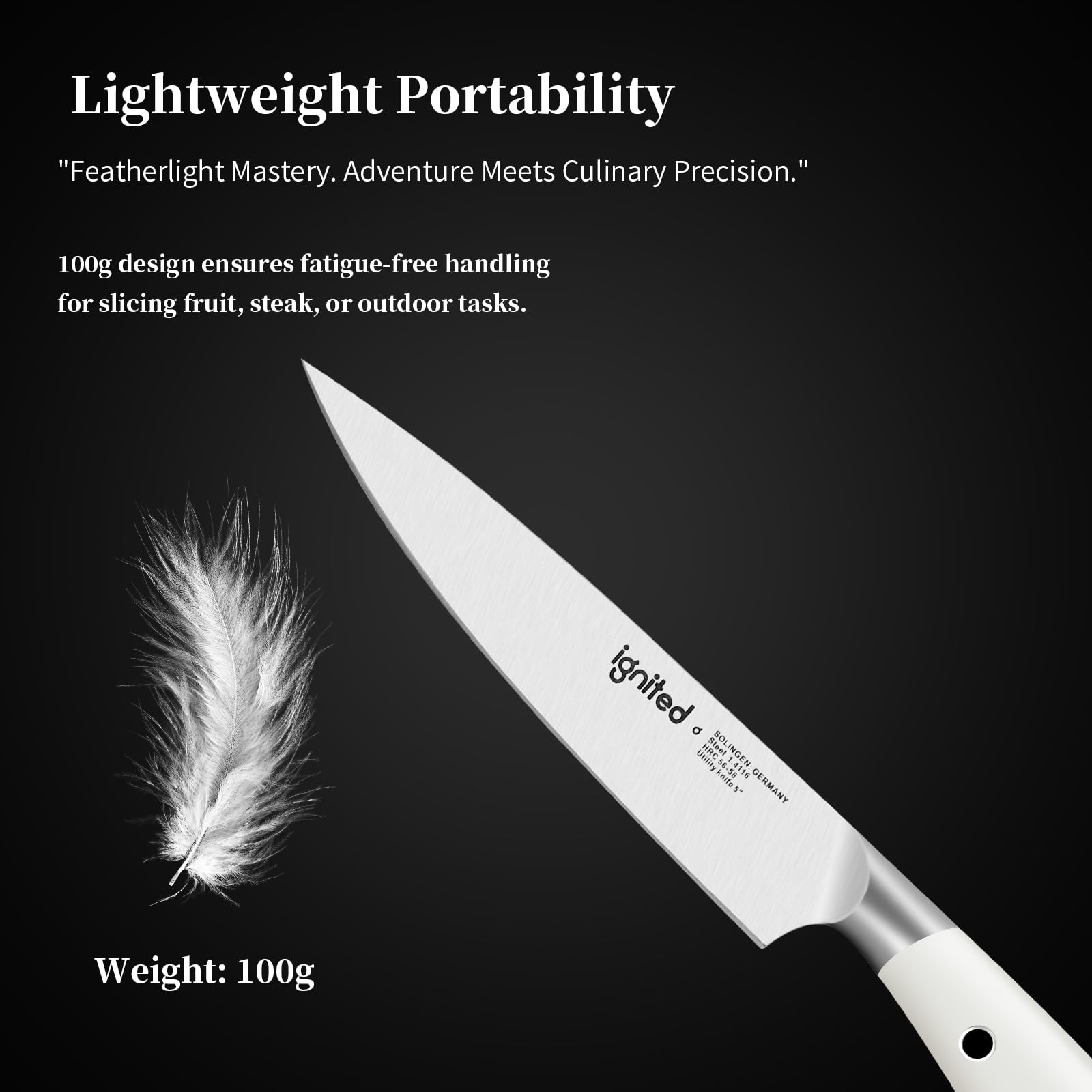 5 inch Paring Knife, German Stainless Steel, Ivory White Handle