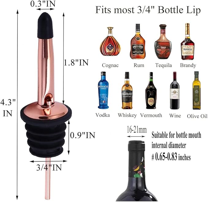 Pafusen 24 Pack Liquor Bottle Pourers, Liquor Pour Spout for Liquor Bottles, Stainless Steel Olive oil Dispenser Spout, Alcohol Pourer Spouts Dust Caps Covers, Rose Gold