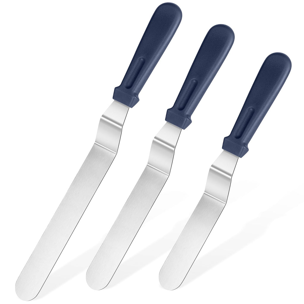 Icing Spatula, U-Taste Offset Spatula Set with 6", 8", 10" Blade,Stainless Steel Angled Cake Decorating Frosting Spatula Set of 3 (Black)