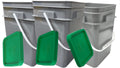 House Naturals 4 Gallon Square Food Grade Bucket Pail with Plastic Handles and Lid (Pack of 3) Made in USA containers (Gray Buckets-Green lids)