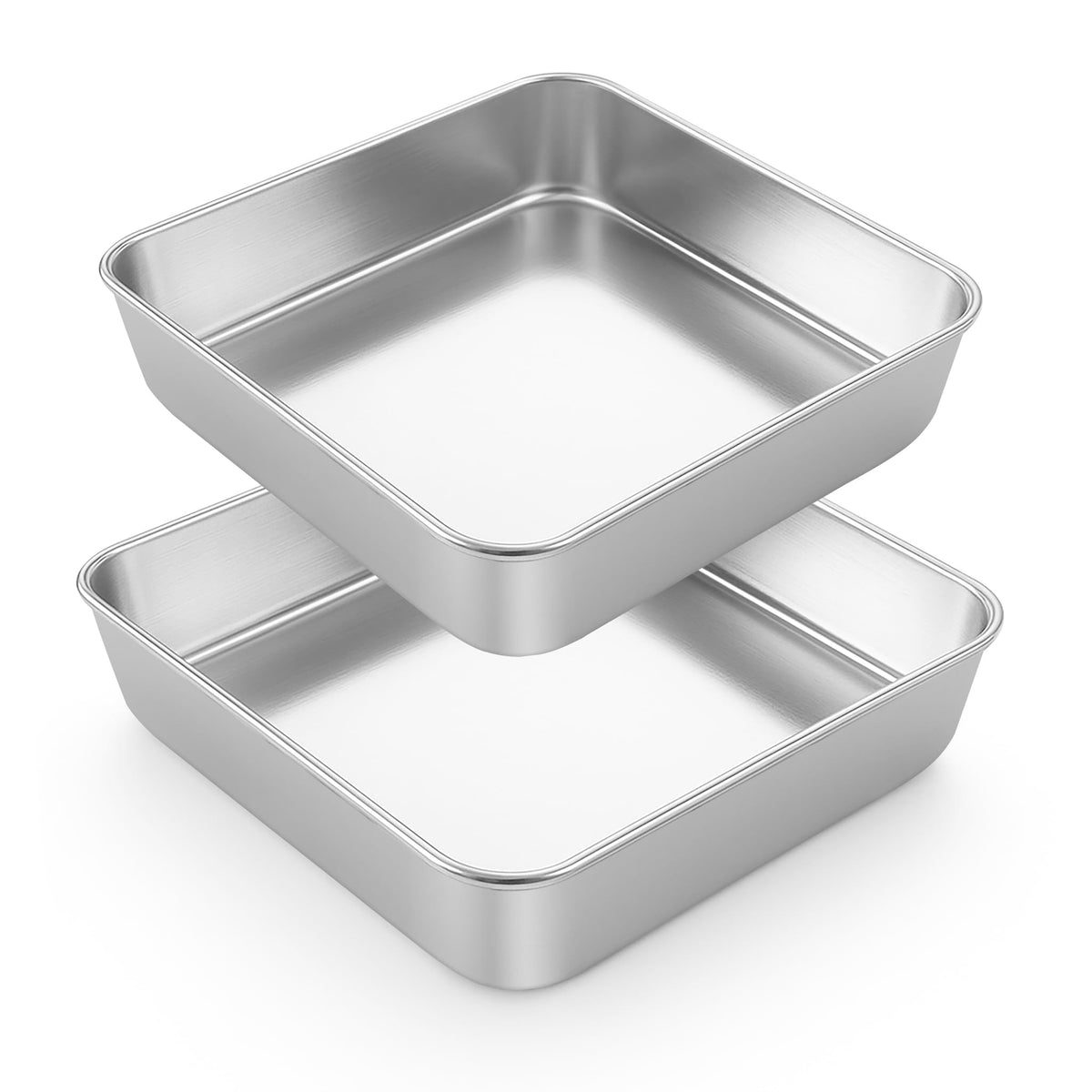 LIANYU 8 Inch Square Baking Cake Pan Set of 4, Stainless Steel Brownie Pan